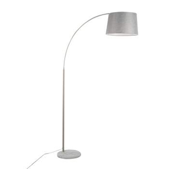 LumiSource March Contemporary Floor Lamp in White Marble and Nickel with Gray Linen Shade