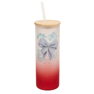 Elanze Designs 25 Ounce Frosted Glass Gradient Travel Tumbler With Straw and Wooden Lid, Mrs. Bow Red - 1 of 1