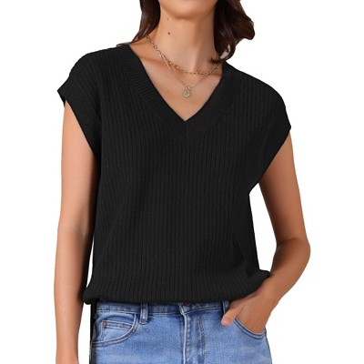 INSPIRE CHIC Women's V Neck Ribbed Sleeveless Slit Stretchy Basic Casual Blouse