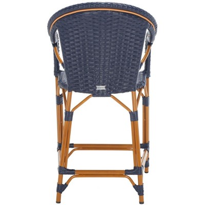 Navy Wicker and Aluminum Outdoor Counter Stool with Arms