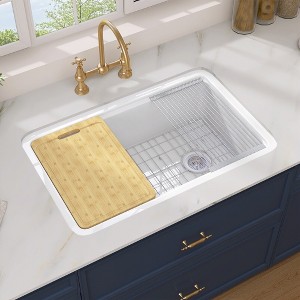 30 in. TUKTUK Drop-in/Undermount Kitchen Sink Single Bowl Sink Large Fireclay White Farmhouse Sink Workstation Kitchen Sink - 1 of 4