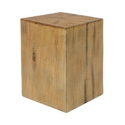 Vynxaria Square Column End Table, 18"H MGO Side Table w/Distressed Finish, Indoor Outdoor Use, Natural Color