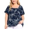 Agnes Orinda Women's Plus Size Floral Tassel Hem Short Sleeves Square Neck Casual Blouses - 2 of 4