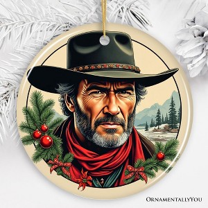 Wild West Gritty Holiday Christmas Ornament, Vintage Western Legend Clint Eastwood Gift| Ornamentallyou - 1 of 4