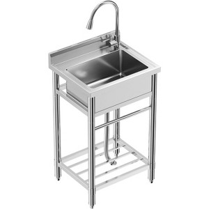 Stainless Steel Utility Sink, Freestanding Single Bowl Commercial Sink for Restaurant, Laundry Room, Bathroom, Garage, Garden - 1 of 4
