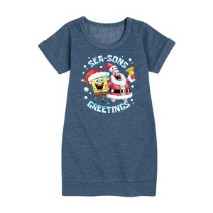 - SpongeBob SquarePants - Seasons Greetings Graphic Short Sleeve Fleece Dress - 1 of 4