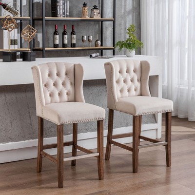 Dining Chairs Set Of 2 Velvet Upholstered Curved Wingback Cushions Counter Height Bar Stools Chairs For Restaurants Living Rooms Kitchen Counter