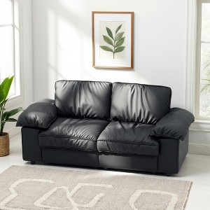 VASIP 78" Black Faux Leather Loveseat,Compact Sofa with Hidden Storage for Small Apartment, Living Room - 1 of 4