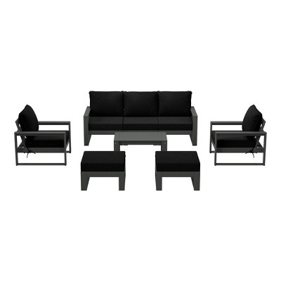 WestinTrends Montara 8-Piece Modern HDPE Outdoor Patio Furniture Conversation Set with Coffee Table and Ottomans