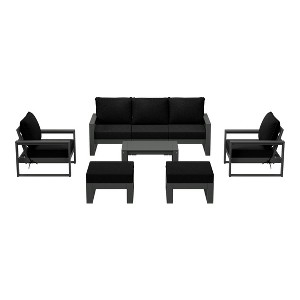 WestinTrends Montara 8-Piece Modern HDPE Outdoor Patio Furniture Conversation Set with Coffee Table and Ottomans - 1 of 4