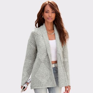 Women's Diamond Openwork Knit Cardigan - LASCANA - 1 of 4