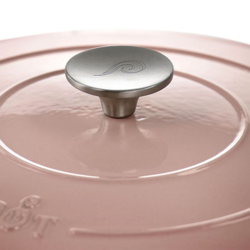 Crock Pot Artisan 5 Quart Round Enameled Cast Iron Braiser Pan with Self Basting Lid in Blush Pink, 4 of 7