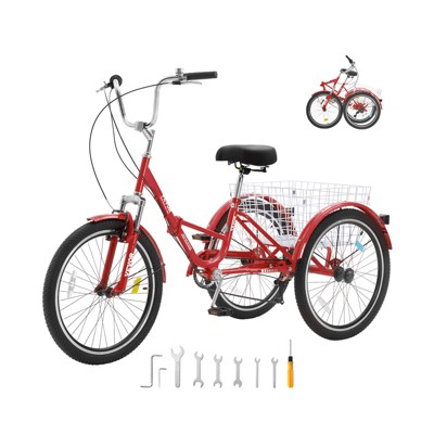 VEVOR Folding Adult Tricycle, 26-Inch 7-Speed Adult Folding Trikes, Carbon Steel 3 Wheel Cruiser Bike with Basket & Adjustable Seat
