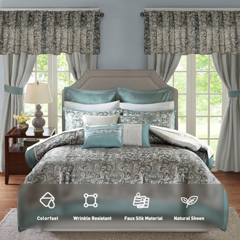 24 Piece Room In A Bag Faux Silk Comforter Matching Curtains Down ...