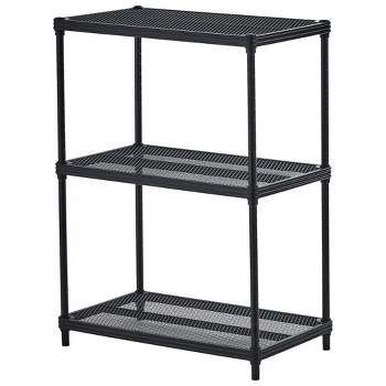 Design Ideas MeshWorks 3 Tier Full-Size Metal Storage Shelving Unit Rack for Kitchen, Office, and Garage Organization, 23.6” x 13.8” x 31.5,” Black