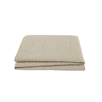 King Size Taupe Microfiber Floral Embossed Quilt Set