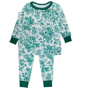 RuffleButts SoftSnooze Toddler Girls Holiday Ruffle Long Sleeve Pajama Set - 1 of 2