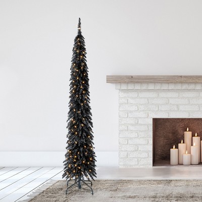 7-Foot Black Pencil Prelit Artificial Christmas Tree with LED Lights