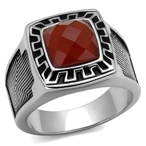 Slickblue Agate Solitaire Ring, Stainless Steel, Men’s Fashion Ring, High Polished, Red Siam, Sizes 8-10 - 1 of 4