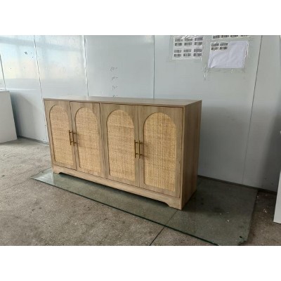 Coucheta Buffet Cabinet with Storage, Rattan Storage Cabinet w/ 4 Doors, Accent Sideboard w/ Sturdy Wood Feet, for Living Room, Dining Room, Entryway