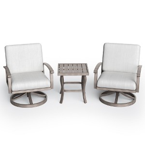 HAPPATIO Aluminum Outdoor Bistro Set, 3 Piece Swivel Patio Chairs with Cushions and Side Table, Patio Furniture Set for Backyard Porch (Gray) - 1 of 4