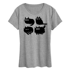 Women's - Instant Message - Sketched Black Cats Short Sleeve Graphic T-Shirt - 1 of 4