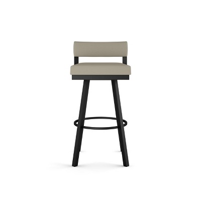 Greige Faux Leather Swivel Counter Stool with Black Metal Frame