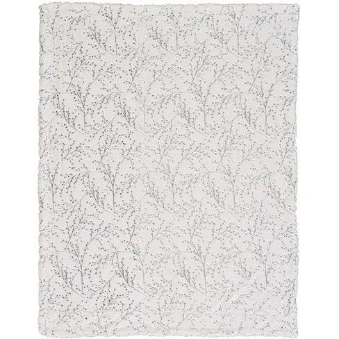 Mina Victory Faux Fur Metallic Branches Ivory silver Throw Blanket Target