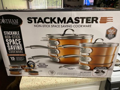 Stackable Non-stick 3 Piece Copper Cast Stackable Pots & Pans Set, Gold