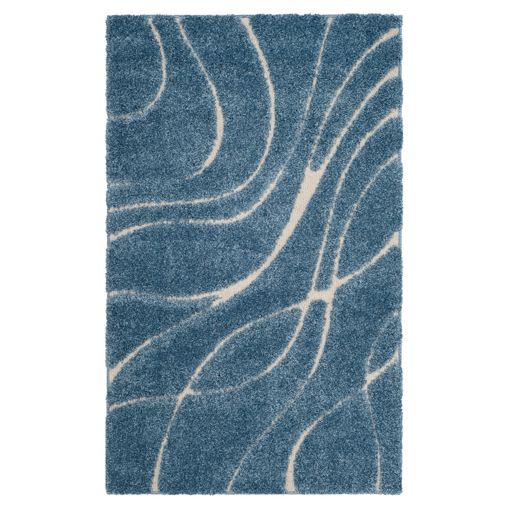 Light Blue/Cream Swirl Loomed Accent Rug 4'x6' - Safavieh