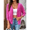 Womens Lightweight Summer Cropped Cardigan 3/4 Sleeve Button up Thin Bolero Crochet Knit Shrug Sweater Rose Pink XL - 3 of 4