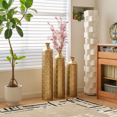 NicBex Modern Floor Vases Set of 3, Glazed Metal Center Vase for Dried Flowers,  Large Standing Vase for Living Room Hallway Corner