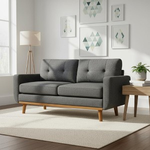 Homy Casa 67.7" Mid-Century Upholstered Tufted Loveseat Sofa with Wooden Legs - 1 of 4