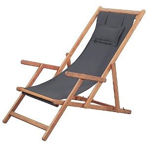 vidaXL Beach Sling Patio Chair, Outdoor Folding Deck Chair with Solid Wooden Frame - 1 of 4