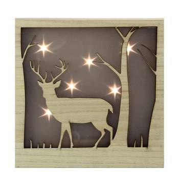 Northlight 9.75"  LED Lighted Male Deer  with Antlers Stars Lighted Christmas Wooden Box