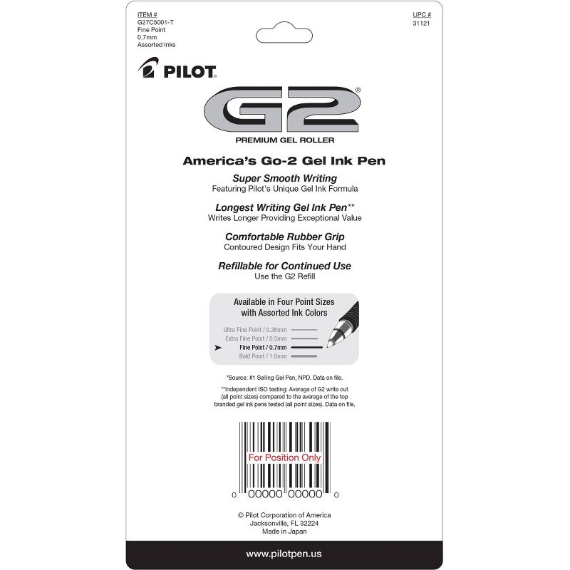 Pilot 5ct G2 Premium Retractable Gel Pens Fine Point 0.7mm Assorted Inks, 2 of 7