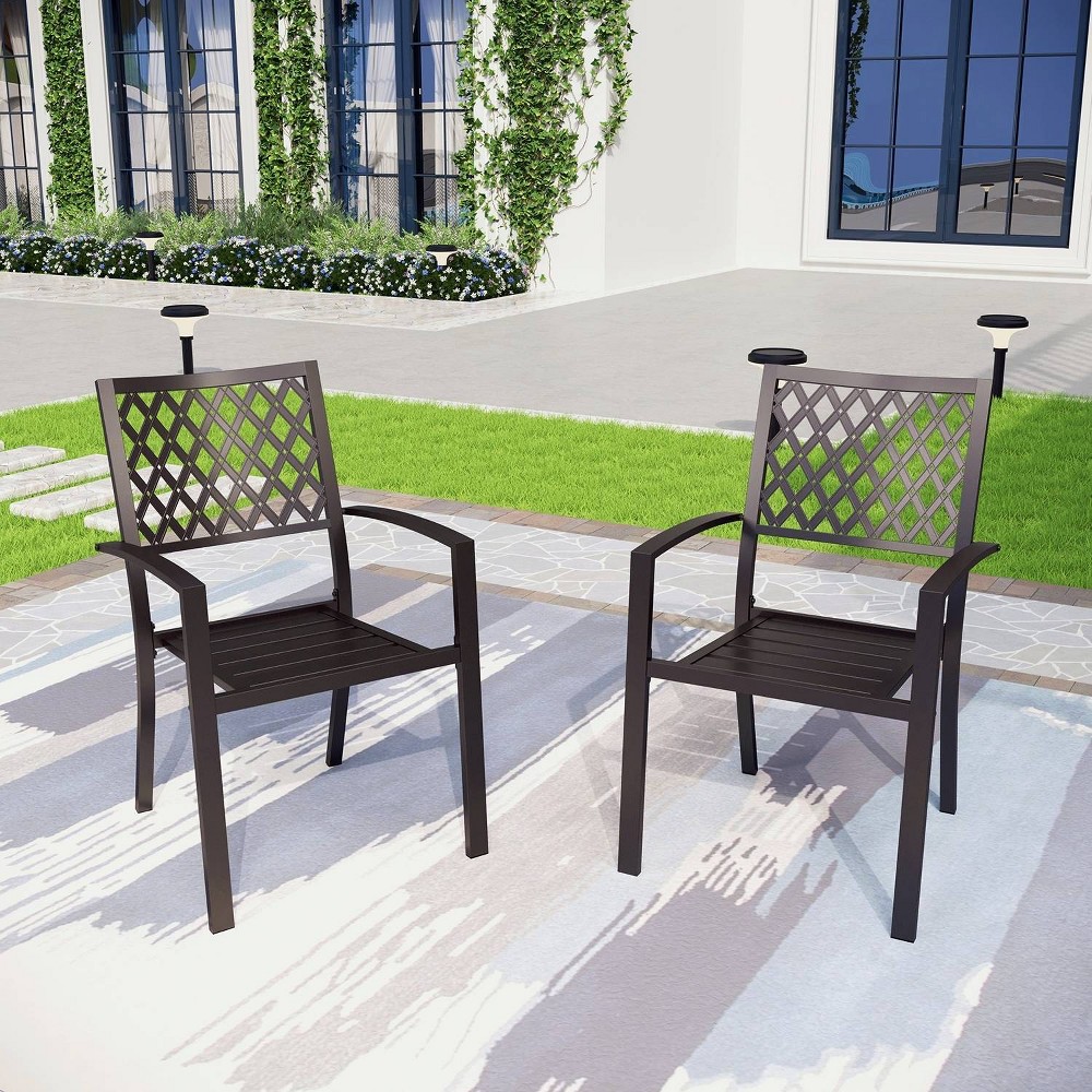 Photos - Garden Furniture 2pk Outdoor Steel Stackable Dining Chairs - Captiva Designs: Weather-Resistant Patio Furniture, No Cushion