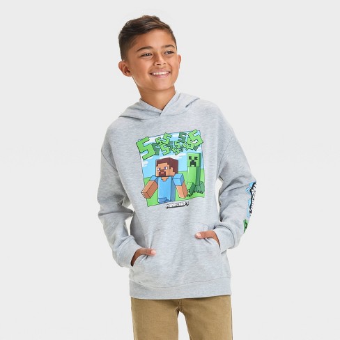 Boys Minecraft Elevated Pullover Sweatshirt Heather Gray S Target