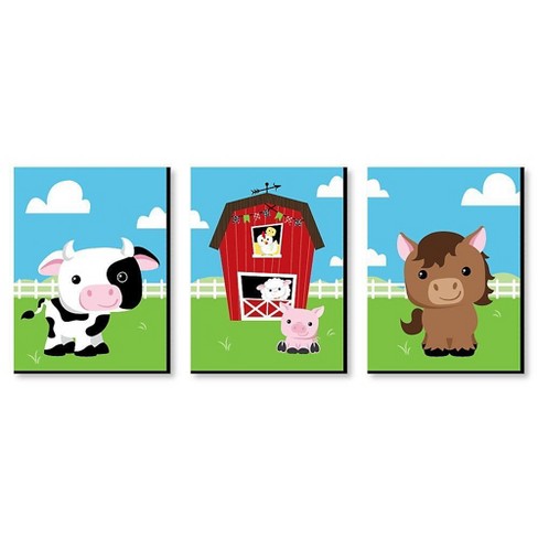 Big Dot Of Happiness Farm Animals Barnyard Nursery Wall Art And Kids Room Decorations Gift Ideas 7 5 X 10 Inches Set Of 3 Prints Target