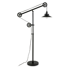 Hudson and Canal Wide Brim/Pulley System Floor Lamp with Metal Shade Blackened Bronze: Adjustable Height, Mid-Century Modern Design, UL Listed - 1 of 4