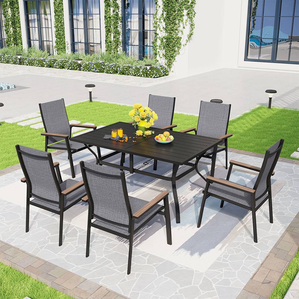 Photos - Garden Furniture 7pc Patio Set with Steel Table with 1.57" Umbrella Hole & Lightweight Alum