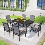 7pc Patio Set with Steel Table with 1.57" Umbrella Hole  & Lightweight Aluminum Sling Chairs - Captiva Designs