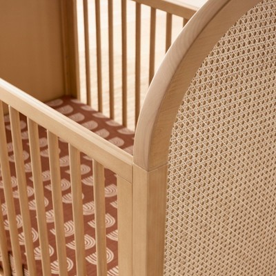 Light Wood Pine Boho-Chic Convertible Toddler Crib