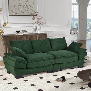 85.4" Modern Curved Sofa, Back Upholstered Couch with 2 Decorative Throw Pillows, Corduroy Fabric Couch - 1 of 4