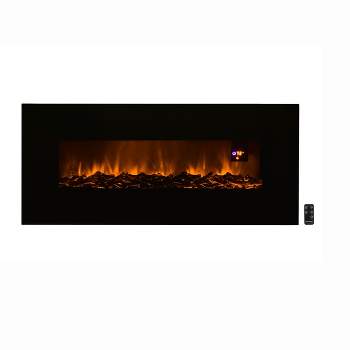Wall-Mounted Electric Fireplace - Black Glass and Steel LED Flame Electric Heater With Bottom Vents, 2 Heat Settings, and Auto Shutoff by Northwest