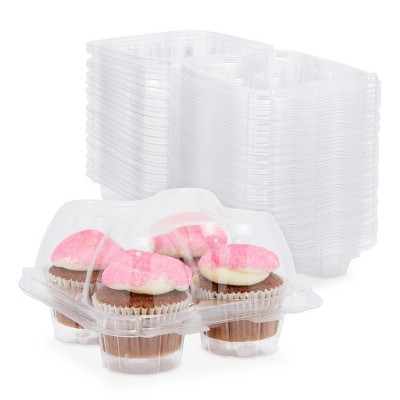 Stockroom Plus 50 Pack Plastic Cupcake Containers, 4-Compartment Carriers (7 x 3.75 In)