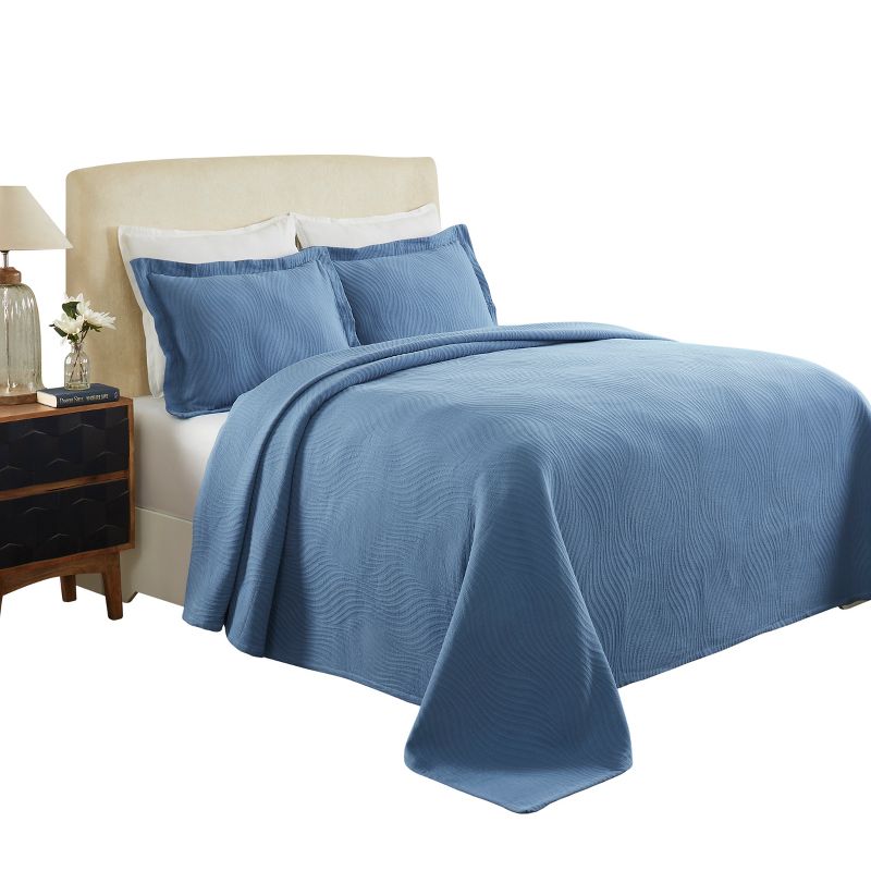 Textured Jacquard Matelass Solid Oversized Cotton Bedspread Set - Blue Nile Mills, 1 of 10
