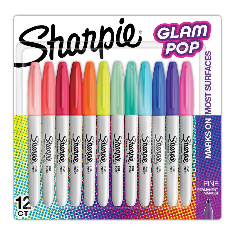 Sharpie 12pk Permanent Markers Fine Tip Multicolored Glam Pop, 1 of 7