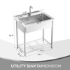 Karl Home 35.4 in. Freestanding Stainless Steel Large Single Basin Utility Sink with Shelve - 2 of 4