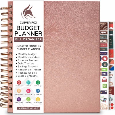 Undated Planner Bill Organizer 8"x9.25" Rose Gold - Clever Fox: Budget Book, Monthly Spiral, Adult Stationery
